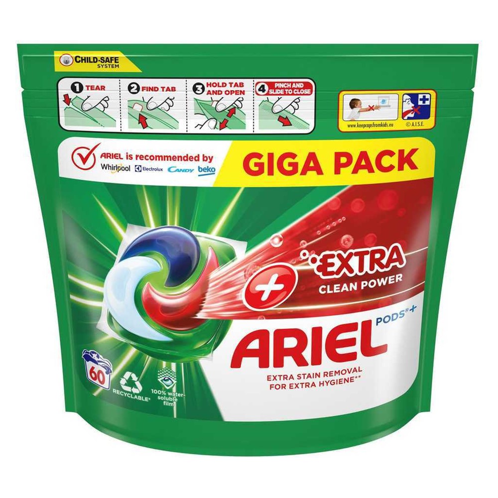 Ariel - Wasmiddel - Pods - Clean Power - Extra Stain Removal - 60Wb/1632g