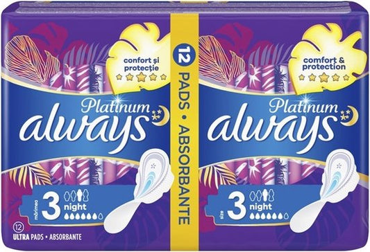 Always Platinum Day & Night - Maat 3 - Voordeelverpakking 10 x 12 stuks - Maandverband Met Vleugels