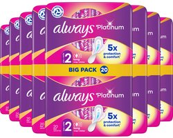 Always Platinum Long - Maat 2 - Voordeelverpakking 8 x 20 stuks - Maandverband Met Vleugels