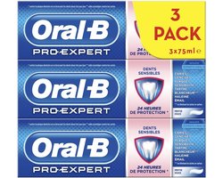 Oral B Pro-Expert Tandpasta voor gevoelige tanden, 24-uurs bescherming, gevoeligheidsbescherming, verpakking van 3 x 75 ml