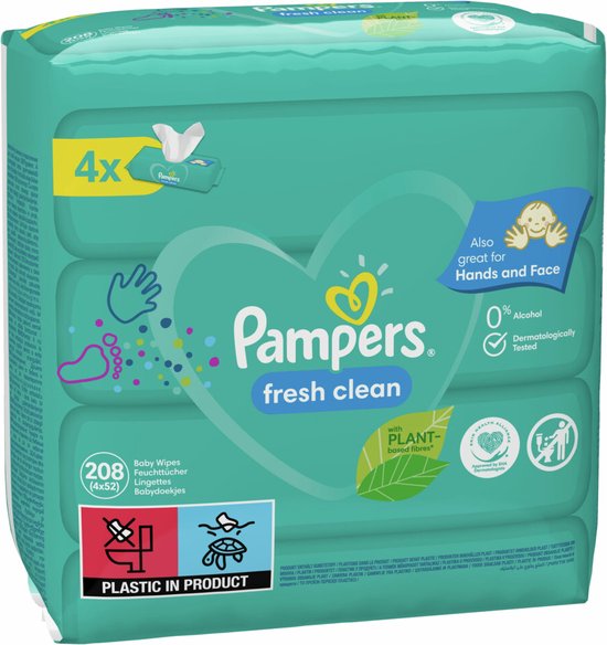Pampers Billendoekjes Fresh Clean Navulpak 4x52=208 doekjes