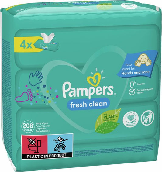 Pampers Billendoekjes Fresh Clean Navulpak 4x52=208 doekjes