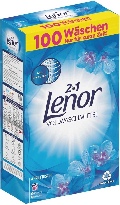 LENOR 2 IN 1 WASPOEDER APRILFRIS 100 WASBEURTEN 6.5 KILO XXXL
