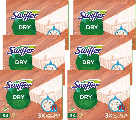 Swiffer Vloerreiniger Droge Doekjes Voor Parket - Voordeelverpakking 6 x 34  Navullingen