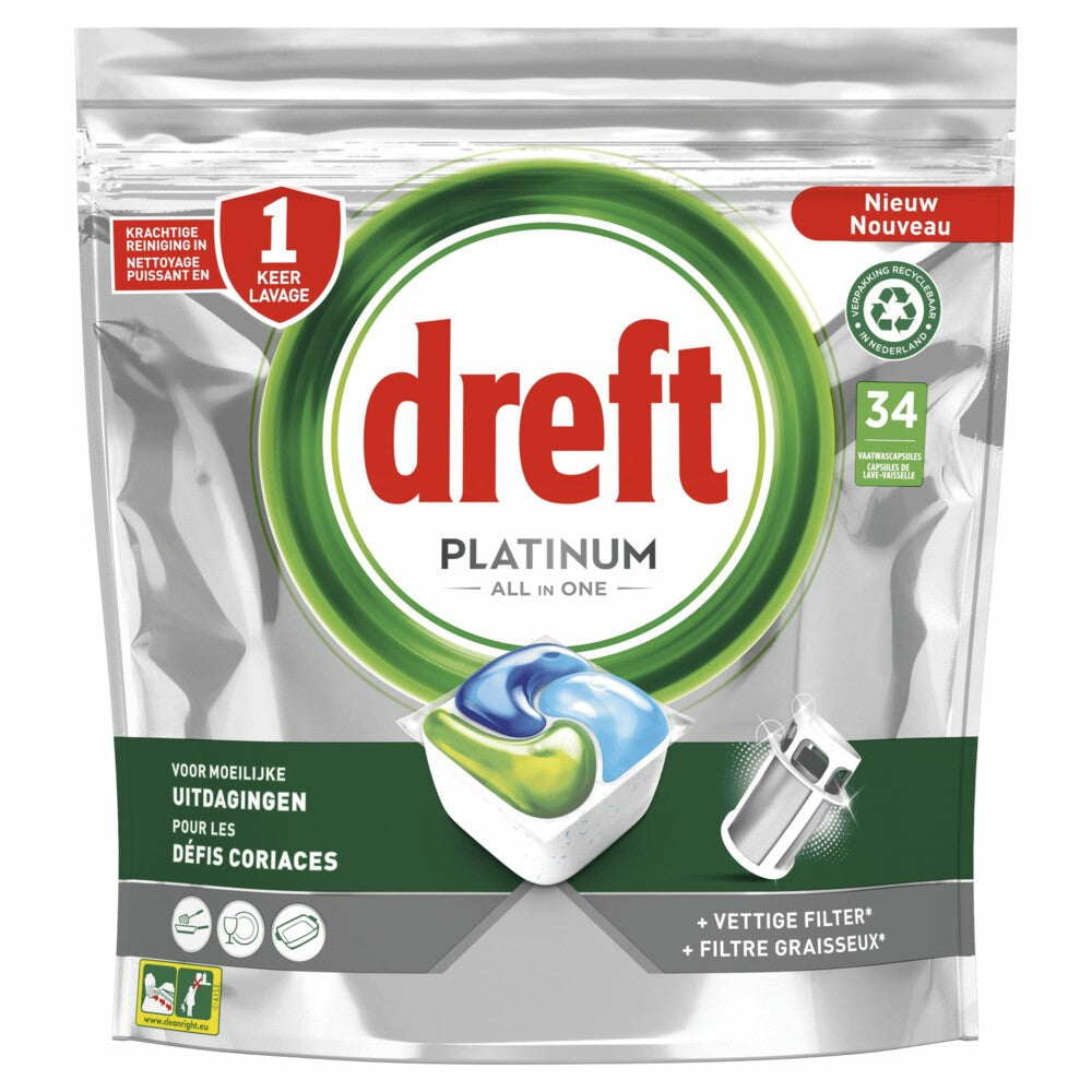 Dreft Platinum - Vaatwas - Capsule - All-in One - 37Wb/551g