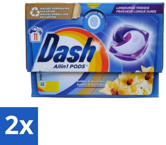 Dash - Wasmiddel Capsules - All-in-1 -Pods - Witte en Gekleurde Was - Amber & Orchidee - 11 Wasbeurten - Voordeelverpakking - 2 stuks
