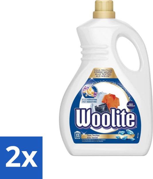 Woolite Textile - Vloeibaar Wasmiddel - Met Keratine - Textiel Was - 33 Wasbeurten - 2L - Voordeelverpakking - 2 stuks