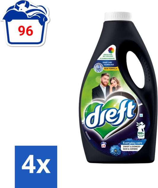 Dreft - Ultimate Care - Vloeibaar Wasmiddel - Donkere Was - 24 Wasbeurten - Voordeelverpakking - 4 stuks