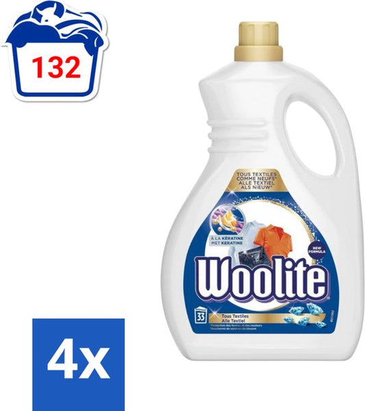Woolite Textile - Vloeibaar Wasmiddel - Met Keratine - Textiel Was - 33 Wasbeurten - 2L - Voordeelverpakking - 4 stuks