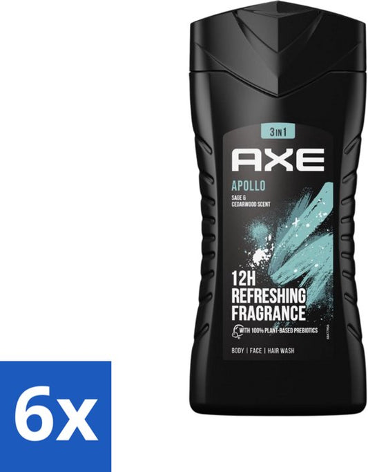 Axe - 3-in-1 Douchegel - Apollo - Sage & Cedarwoord - 12hrs Long Lasting Scent - 250 ml - Voordeelverpakking - 6 stuks