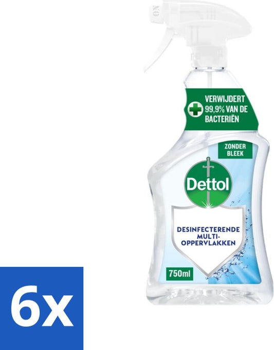 Dettol - Allesreiniger - Spray - Zonder Bleek - Perfecte Hygiëne - 750ml - Voordeelverpakking - 6 stuks