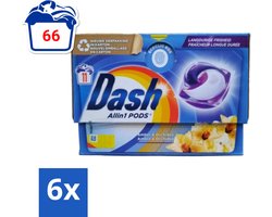 Dash - Wasmiddel Capsules - All-in-1 -Pods - Witte en Gekleurde Was - Amber & Orchidee - 11 Wasbeurten - Voordeelverpakking - 6 stuks