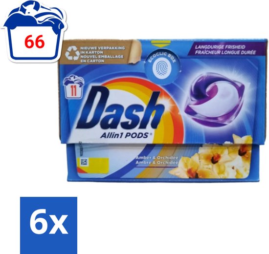 Dash - Wasmiddel Capsules - All-in-1 -Pods - Witte en Gekleurde Was - Amber & Orchidee - 11 Wasbeurten - Voordeelverpakking - 6 stuks