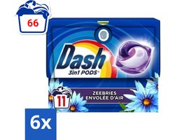Dash - Wasmiddel Capsules - 3-in-1 Pods - Witte en Gekleurde Was - Zeebries - 11 Wasbeurten - Voordeelverpakking - 6 stuks