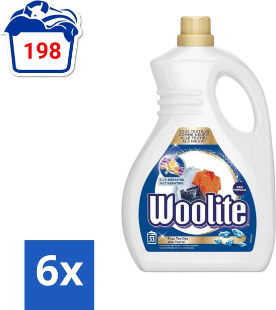 Woolite Textile - Vloeibaar Wasmiddel - Met Keratine - Textiel Was - 33 Wasbeurten - 2L - Voordeelverpakking - 6 stuks