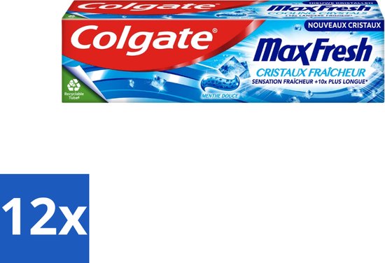Colgate Max Fresh - Cooling Crystals - Tandpasta - 10x Langere Frisheid - Nieuwe Formule - 75ml - Voordeelverpakking - 12 stuks