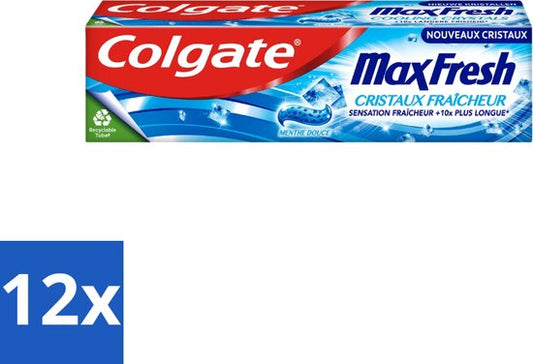 Colgate Max Fresh - Cooling Crystals - Tandpasta - 10x Langere Frisheid - Nieuwe Formule - 75ml - Voordeelverpakking - 12 stuks