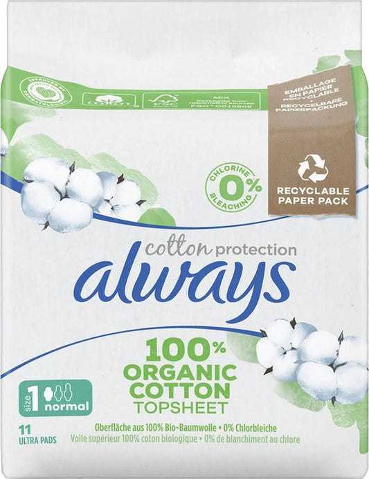 Always Maandverband Bio Cotton Protection Ultra Normal met Vleugels 11 stuks