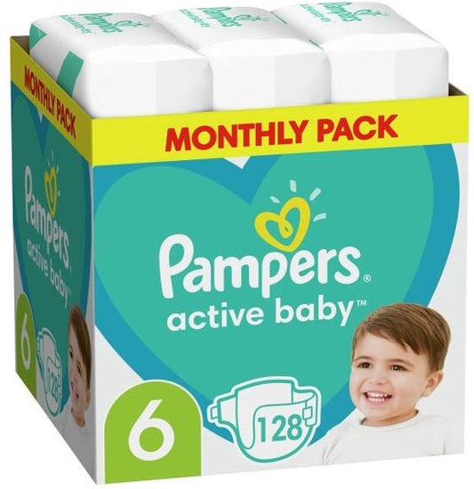 Pampers Active Baby – Maat 6 - Luiers - 13‑18 kg - 128 Stuks - Maandbox