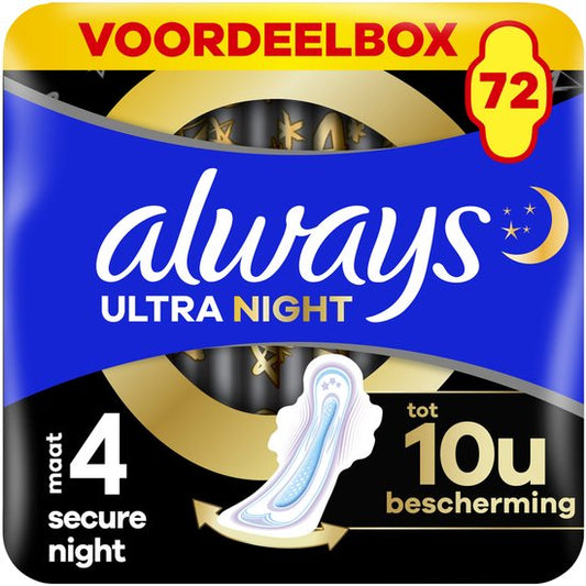 Always Ultra Maandverband Secure Night (maat 4) Met Vleugels 72 Maandverbanden