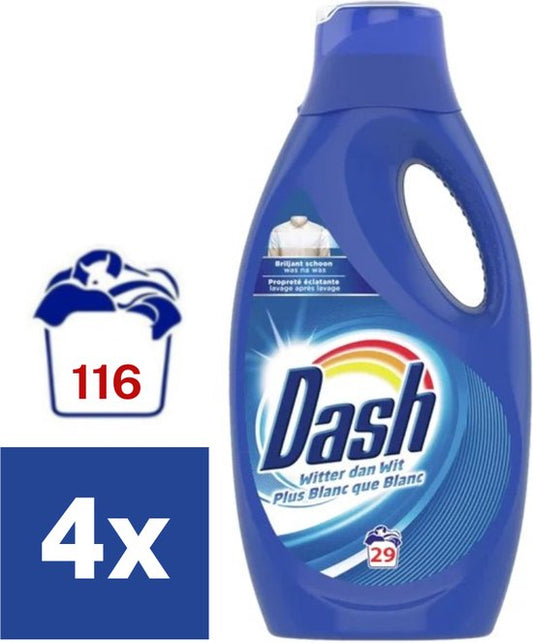 Dash Witter dan Wit Vloeibaar Wasmiddel - 4 x 1450 ml (116 wasbeurten)