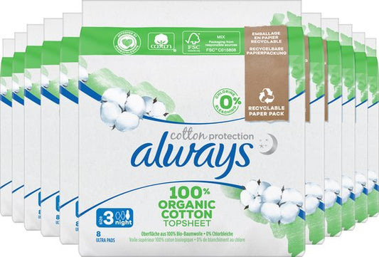Always Cotton Protection - Night - Maandverband Met Vleugels - Voordeelverpakking 12 x 8 stuks