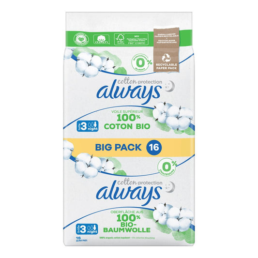 Always - Maandverband - 3 Night Wings - Cotton Protection - Big Pack - 16 Stuks
