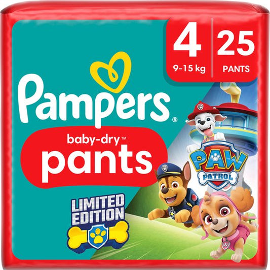 Pampers Baby Pants Baby Dry Maat 4 Maxi (9-15 kg) Limited Edition Paw Patrol, 25 Luierbroekjes