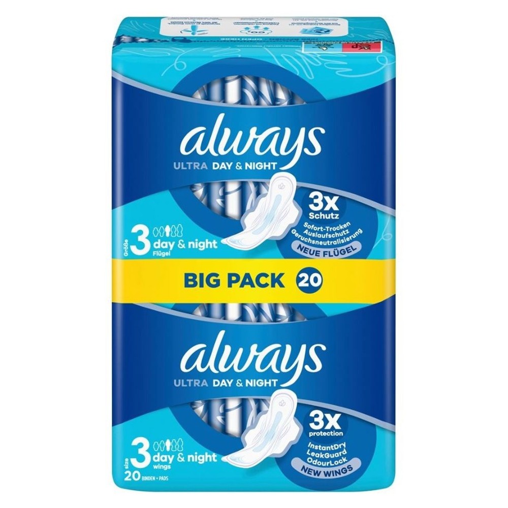 Always - Maandverband - 3 Day & Night With Wings - Ultra Day & Night - 3x Protection - 20 Stuks