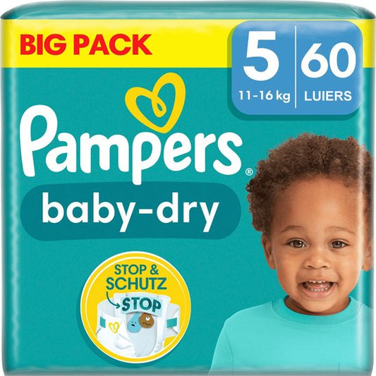 Pampers Baby-Dry Luiers – Maat 5 – 60 stuks – Tot 12 uur bescherming – Voor kindjes van 11-16 kg