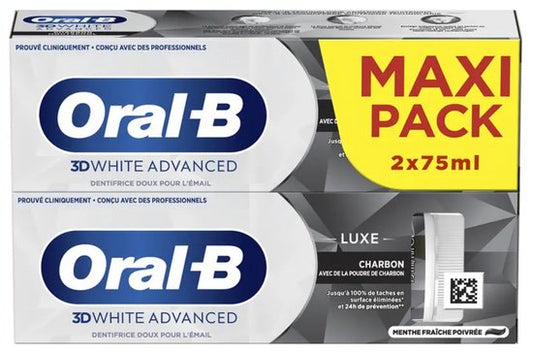 Oral-B 3D White Advanced Tandpasta Luxe Houtskool Set van 2 x 75 ml