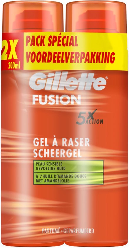 Gillette Fusion Scheergel - Met Amandelolie - Voor De Gevoelige Huid - 2 x 200ml