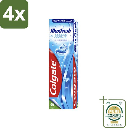 Colgate Max Fresh - Cooling Crystals - Tandpasta - 10x Langere Frisheid - Nieuwe Formule - 75ml - Voordeelverpakking - 4 stuks - Frisse adem - Langdurige frisheid