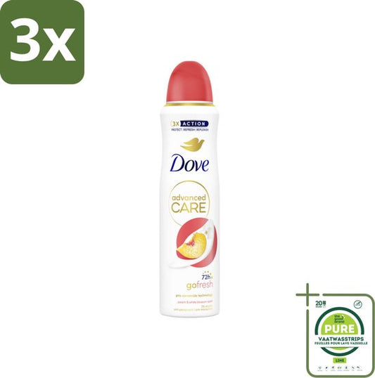 3 x Dove Deodorant Spray - Perzik & Witte Bloesem - 150 ml - Grootverpakking - Dove Deodorant - Anti-transpirant - Peach & White Blossom - Deodorant Spray - Verzorgende Deodorant