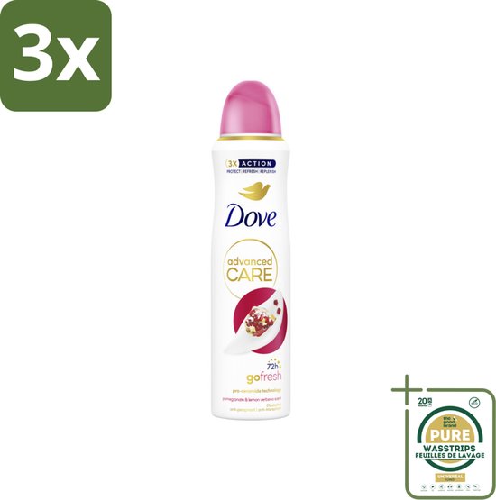 3 x Dove Deodorant Spray - Granaatappel & Citroenverbena - 150 ml - Grootverpakking - Dove Deodorant Spray - Anti-Transpirant - Zweetbehandeling - Geurbeleid - Okselhuid Verzorging