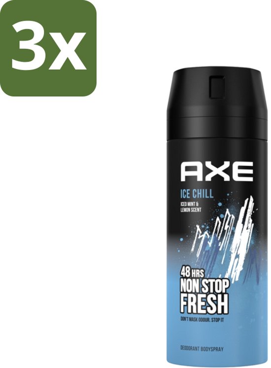 Axe - Deodorant Bodyspray - 48hrs Fresh - Ice Chill - Iced Mint & Lemon - 150 ml - Bulkverpakking - 3 stuks