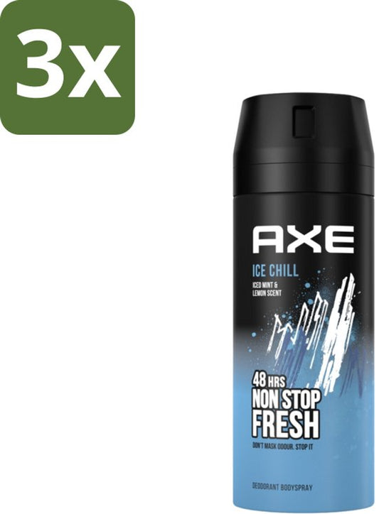 Axe - Deodorant Bodyspray - 48hrs Fresh - Ice Chill - Iced Mint & Lemon - 150 ml - Bulkverpakking - 3 stuks