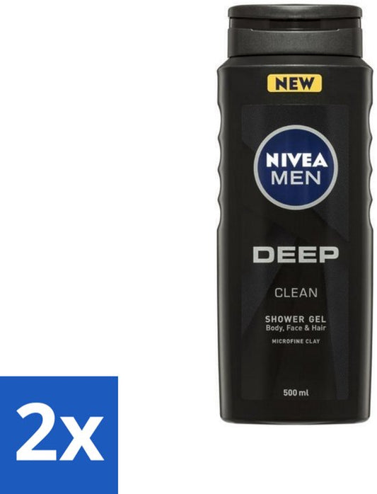 NIVEA MEN - Douchegel - Deep Clean 3-in-1 - 500 ml - Voordeelverpakking - 2 stuks