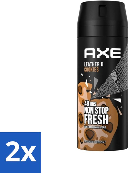 Axe - Deodorant Bodyspray - 48hrs Fresh - Leather & Cookies - 150 ml - Voordeelverpakking - 2 stuks