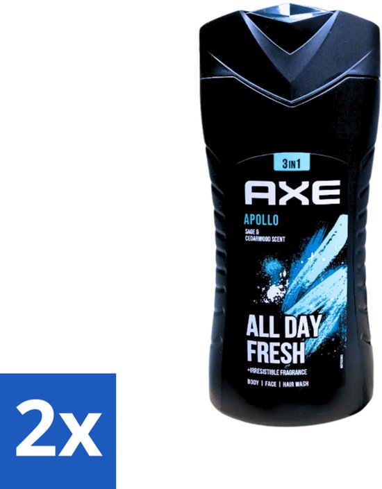 Axe - 3-in-1 Douchegel - Apollo - Sage & Cedarwoord - All Day Fresh - 400 ml - Voordeelverpakking - 2 stuks
