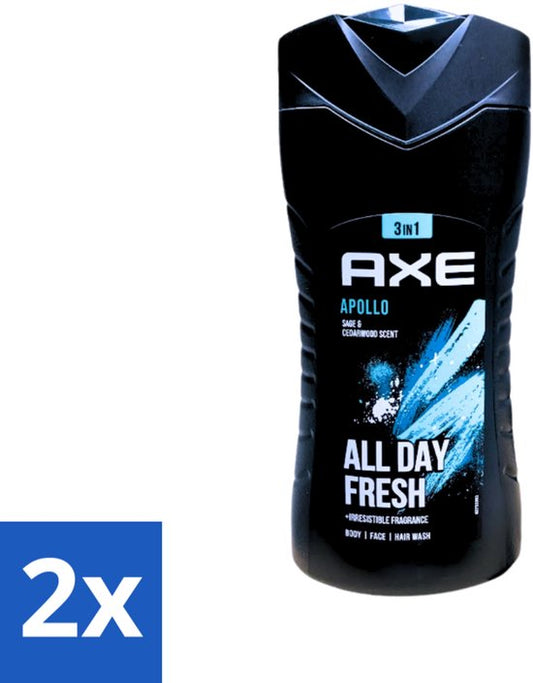 Axe - 3-in-1 Douchegel - Apollo - Sage & Cedarwoord - All Day Fresh - 400 ml - Voordeelverpakking - 2 stuks
