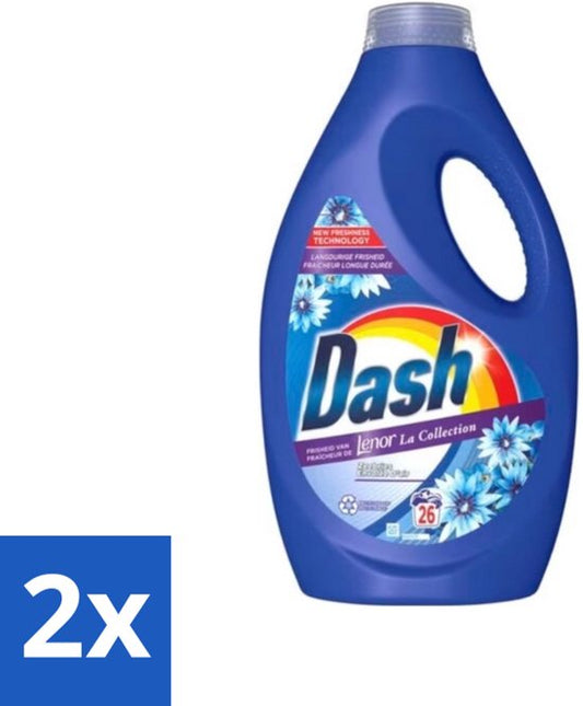Dash - Lenor Collectie - Vloeibaar Wasmiddel - Witte en Gekleurde Was - Zeebries - 26 Wasbeurten - Voordeelverpakking - 2 stuks