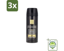 3 x Axe - Deodorant Bodyspray - 48hrs Fresh - Gold - Oud Wood & Dark Vanilla - 150 ml - Grootverpakking - Axe Deodorant - Deodorant Spray - Oud Wood Geur - Vanille Geur - 48 Uur Bescherming