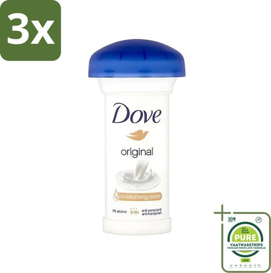 3 x Dove - Deodorant - Roll-on - Original - Frisse geur en bescherming - 50 ml - Grootverpakking - Dove Deodorant - Antitranspirant - Deodorant Stick - Mushroom Original - Deodorant Voor Gevoelige Huid