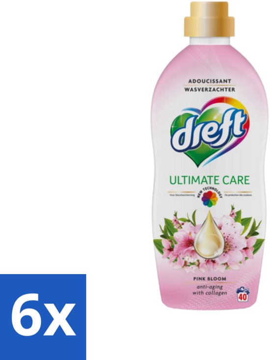 Dreft - Ultimate Care - Wasverzachter - Roze Bloem - Anti-Veroudering - 40 Wasbeurten - Voordeelverpakking - 6 stuks