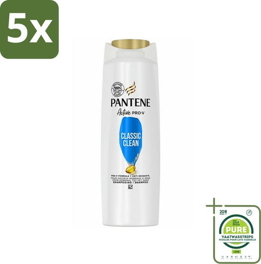 5 x Pantene - Shampoo - Classic Clean - Verfrissende Reiniging - Voor Normaal Haar - 225 ml - Grootverpakking - Pantene Shampoo - Shampoo Voor Normaal Haar - Verfrissende Reiniging - Diepe Reiniging - Haarverzorging