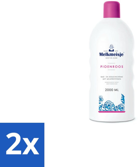 Melkmeisje Bad en Douche Crème Pioenroos 2000 ml - Voordeelverpakking - 2 stuks