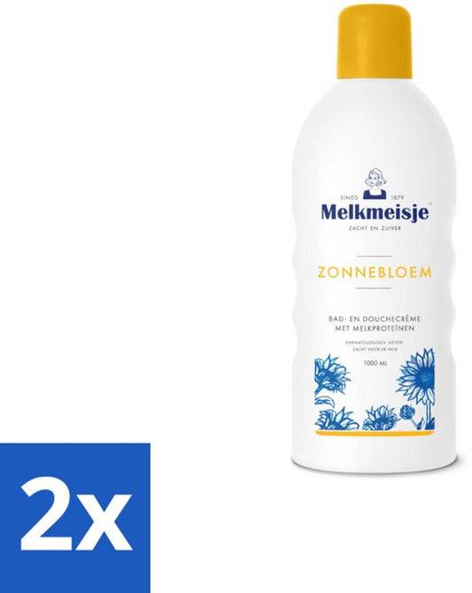 Melkmeisje Bad en Douche Crème Zonnebloem en Melk 1000 ml - Voordeelverpakking - 2 stuks