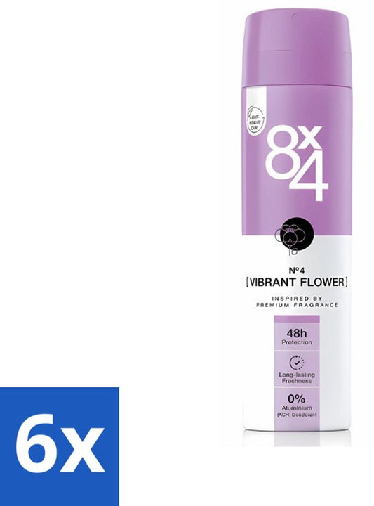 8 x 4 Deodorant - No.4 Vibrant Flower - Deodorant - Bloemengeur - 150 ml - Voordeelverpakking - 6 stuks