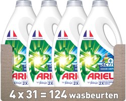 Ariel Vloeibaar Wasmiddel +Actieve Odor Defense - Vleugje Ambi Pur - 4 x 31 Wasbeurten - Voordeelverpakking